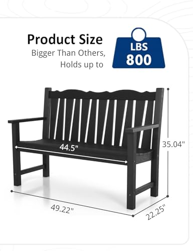 Image of Outdoor Bench Set of 2, Weatherproof Garden Benches for Outdoors, All Weather HIPS Patio Bench Holds up to 800lbs, Never Rot or Fade, Comfort Bench for Porch Garden Patio Yard and Park(Black)