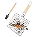 AROMUJOY Edelstahl Fisch-Grillkorb, Faltbarer BBQ Grillkorb Fischbräter, Barbecue Grillschale Tragbar, Grill Fischhalter mit Faltbar Holzgriff & Silikonbürste für Gemüse Steak Garnelen