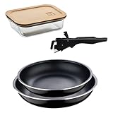Bergner Click&Cook Juego de 2 Sartenes Ø22cm y Ø26cm con Mango extraíble en Aluminio prensado+Hermético de 650ml en vidrio de borosilicato