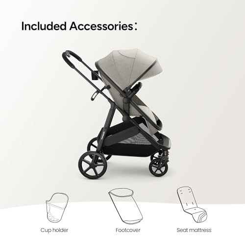Image of Mompush Wiz 2 in 1 Baby Stroller with Infant Pramette Mode, One Hand Fold Convertible Newborn to Toddler Stroller with Reversible Seat and Large UPF 50+ Canopy