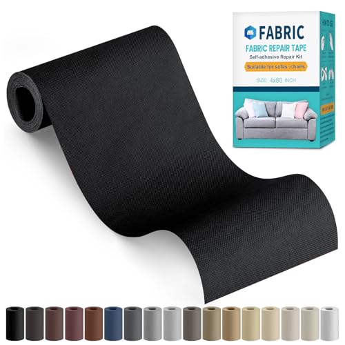 Sgooyir Fabric Repair Tape Self-Adhesive Couch Patch Repair Fabric Patches for Furniture Couch Repairing Kit Tape for Upholstery Carpets Chairs Sofas Pillows Linen 4x80 Inch Black