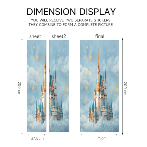 Sticker Porte 3D Trompe l'oeil Mural Château de Conte de Fées, Autocollant Poster de Porte Auto-Adhésif Chambres d'Enfants Filles PVC Papier Peint Art Décor 73x205 cm pour Chambre Salon Salle Km78 – vue 5