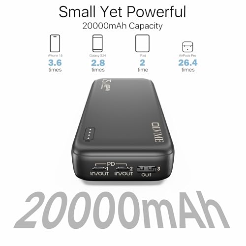 Image of OLVME Premium 20000mAh PD Power Bank |for iPhone,Samsung 50% in 30min| PD C to C Cable | 2 Type- C Port + 1 USB A 22.5W | Universal Mobile Compatible | Soft Matte Touch Black,