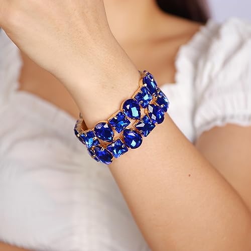 Xerling Wedding Brides Crystal Bracelets Wide Layered Bangle Stretch Bracelets Geometric Rhinestone Elastic Hand Jewelry for Women2