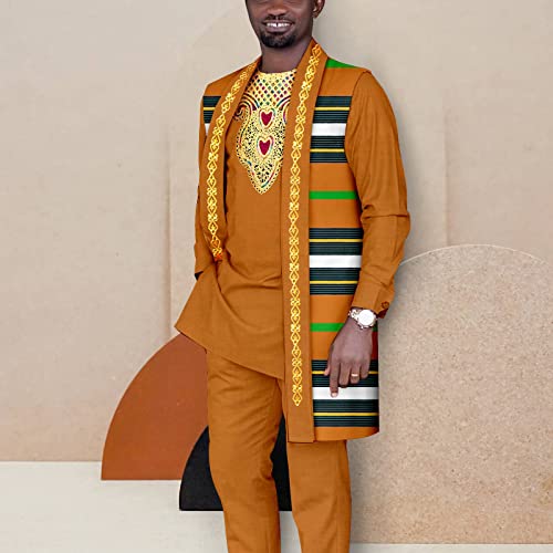 African Suits for Men Print Jacket Embroidery Shirts and Pants Set Dashiki Outfits Plus Size Attire2