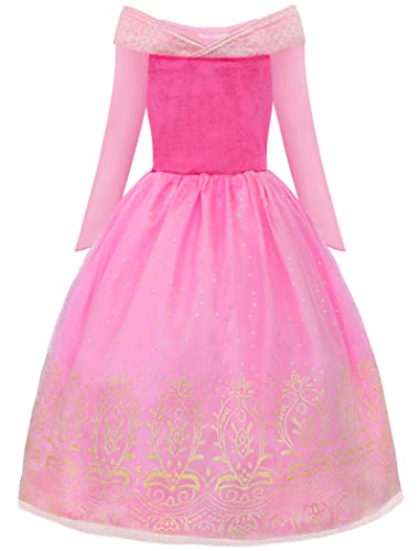 Knemmy Princess Dress Up Costume Aorura Dress For Girls Halloween Cosplay Christmas Birthday Party Dress Pink (5/130) #TOP3