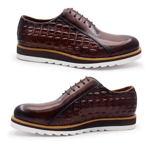 Santimon Men's Crocodile Leather Casual Dress Shoes - Lace-Up Oxfords Sneakers with White Sole for Comfort Business and Prom Wedding2