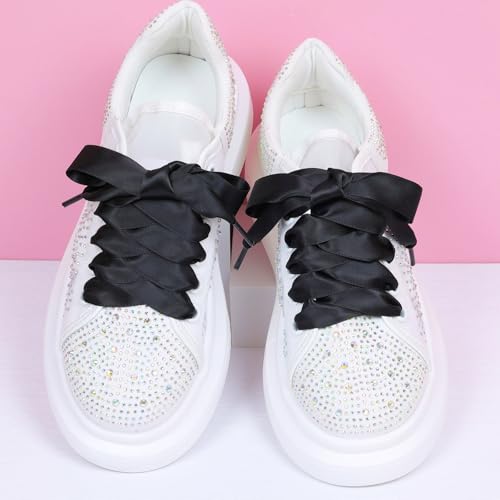 Image of Booyckiy 3 /4 inch Wide Satin Ribbon Shoelaces Flat Colorful Shoe Laces for Women Girls