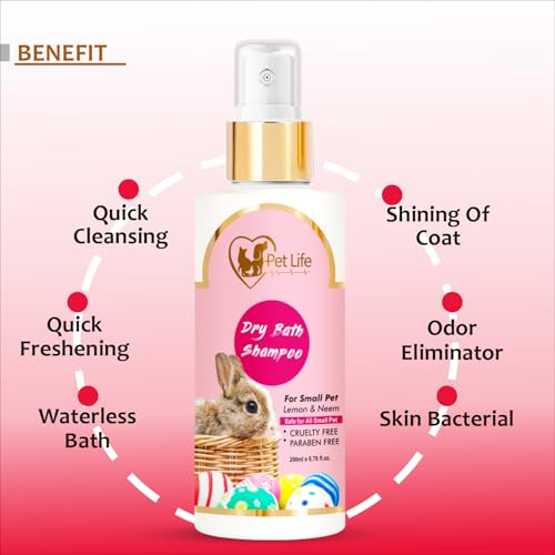 Image of PETLIFE Organic Dry Bath Shampoo For Small Pets, Rabbits & Kitten|Dry /Waterless /Spray Rabbits & Small Pet Shampoo|Made With Natural Ingredients For A Cleaner, Smoother & Shinier Coat 200 Milliliter