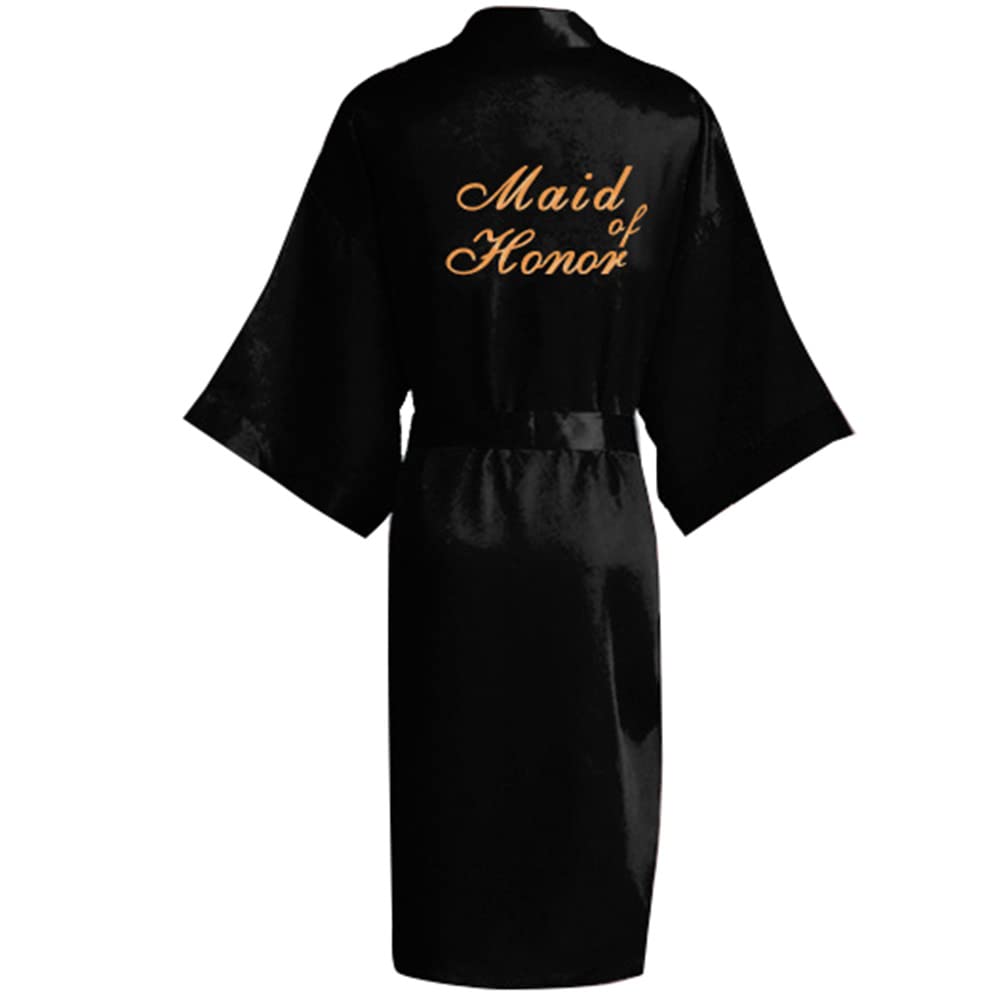 Xiinxigo Women's Bridesmaid Black Dressing Gown For Party Robes, Satin Kimono Robes, Bride Bathrobe, Nightdresses Sleepwear Dressing Gown,,Xl