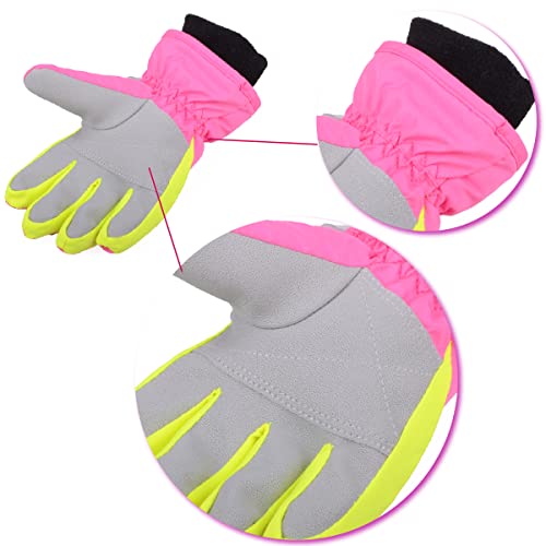 Triwonder Ski Snowboard Gloves For Kids - Waterproof Winter Warm Gloves Thermal Fleece Snow Gloves (S, Rose Red) #TOP4