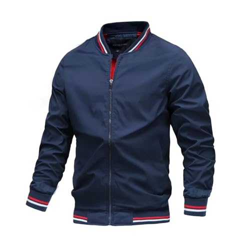 Frühling Herbst Bomber Jacke Männer Casual Windjacke Jacke Mantel Männer Outwear Zipper Stehkragen Militär Jacke Herren (Color : Navy, Size : L)