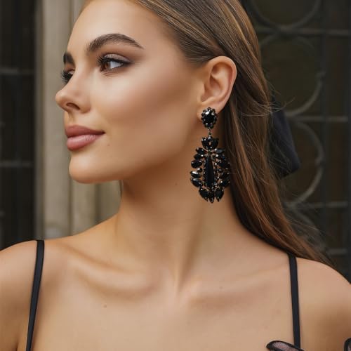 Large Rhinestone Chandelier Earrings for Women - Statement Teardrop Crystal Bridal Earrings Trendy Formal Prom Wedding Jewelry Gifts3