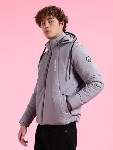 Image of The Indian Garage Co Men Black Regular Fit Solid Hooded Bomber Jacket
