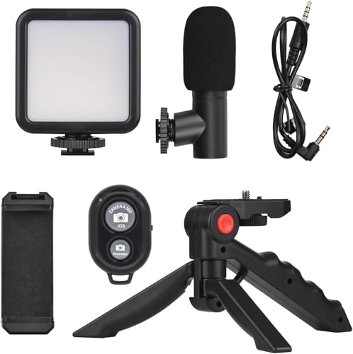 Image of 6 IN 1 Vlogging Kit with Tripod for Smartphone - Mini LED Video Light, Cardioid Microphone, Phone Holder & Mount, Compatible with iPhone & Android for YouTube, Live Streaming & VideoRecording