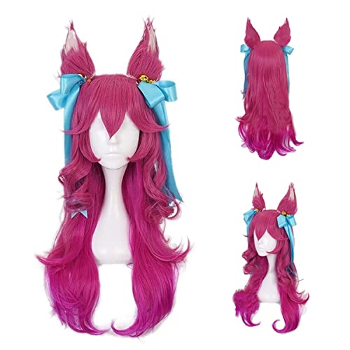 Spirit Blossom Ahri Cosplay Anime Perücke LOL KDA Rolle Perücken Hitzebeständig mit Ohren und Haar Zubehör mit freier Perücke Kappe