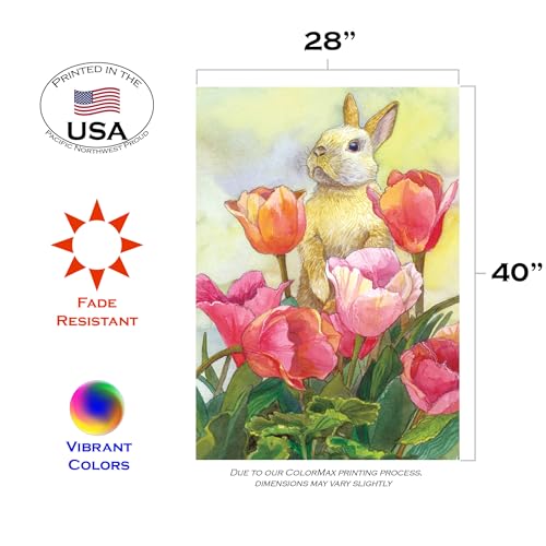 Toland Home Garden 102468 Bunny Tulip Easter Flag 28x40 Inch Double Sided Easter Garden Flag for Outdoor House Flag Yard Decoration