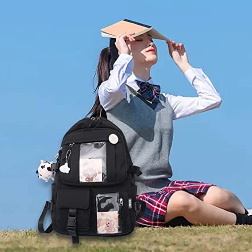 NC Mochila Kawaii Anime Mochila Escolar Antifurto Feminina Bolsa de Viagem Meninas - Preto