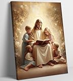 ZWTJPLN Jesus Reading to Children Canvas Wall Art - Christian Religious Decor (8x10/12x16/16x24 Inches) for Home, Church & Prayer Spaces