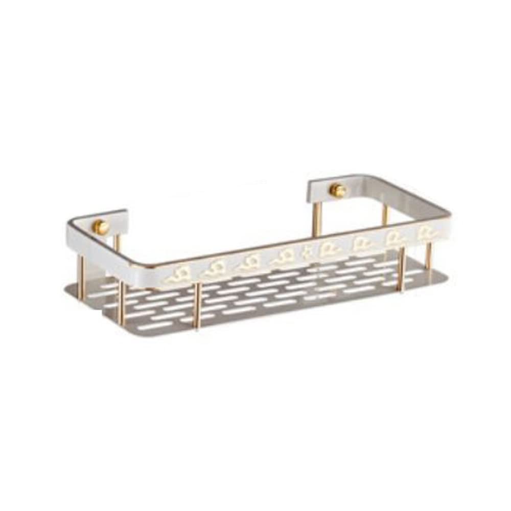 Shower Caddy Shower Shelf Square Basket Double Tier White Aluminum Toilet Storage Shampoo Holder Kichen Organizer Rack Bathroom