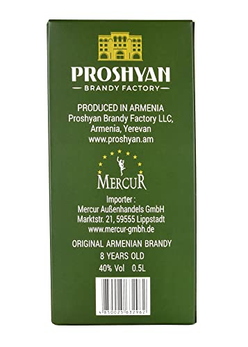 Proshyan - Armenischer Brandy in Geschenkverpackung | 8 Jahre in Eichenfässern gereift | 40% Vol. (1 x 0.5 l)