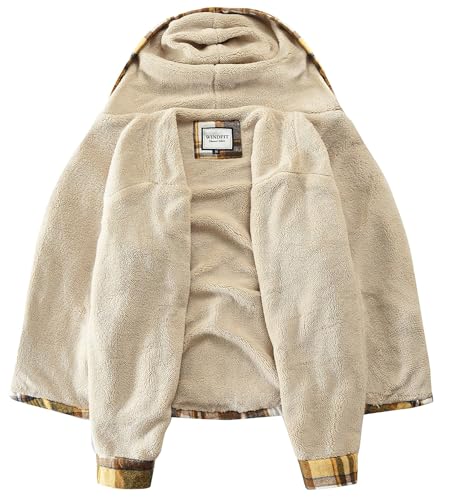 WINDFIT Damen Fleece-Flanelljacke mit durchgehendem Reißverschluss, kariert, Sherpa-Futter, Jacke für Damen, gelb, L