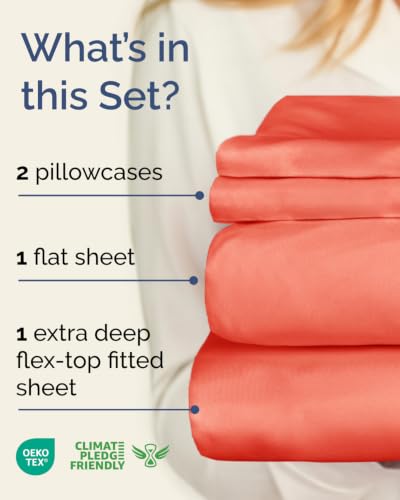 Image of Flex Top Split Head King Sheet Set - 4 Piece Extra Deep Sheets - Coral