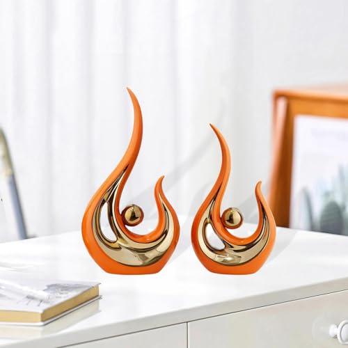 Estatua abstracta de dos piezas en resina naranja dorado miniatura 5