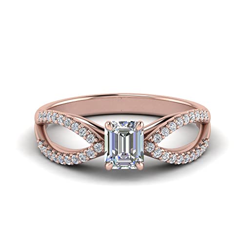 Image of 55Carat Choose Your Gemstone Reverse Pave Split Shank Diamond CZ Ring Rose Gold Plated Emerald Shape Split Shank Engagement Ring Minimal Modern Design Birthday Gift Wedding Gift US Size 4 to 12
