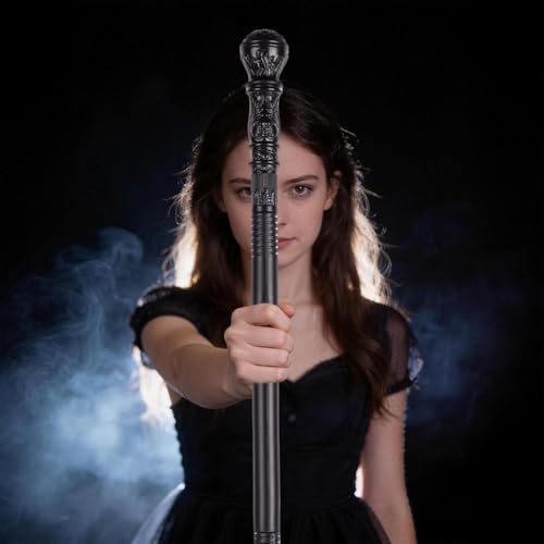 Image of GORGECRAFT Wizard Staff Wand Victorian Cane Prop Halloween Cosplay Vintage Walking Stick 116cm Long Antique Plastic Punk Scepter Costume Prop with Black Round Top Knob Pretend Play Royalty Wand