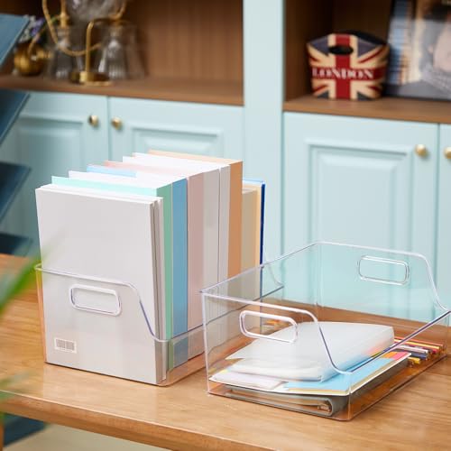 Menkxi 4 Pcs Clear Large Storage Book Display Case 13 x 8.5 x 5.9 Inch Book Organizer Stackable Bookcase Display Storage Containers with Handle Office Bookshelf Organizer Rack for CDs Magazine by Menkxi - Used condition - Image 5