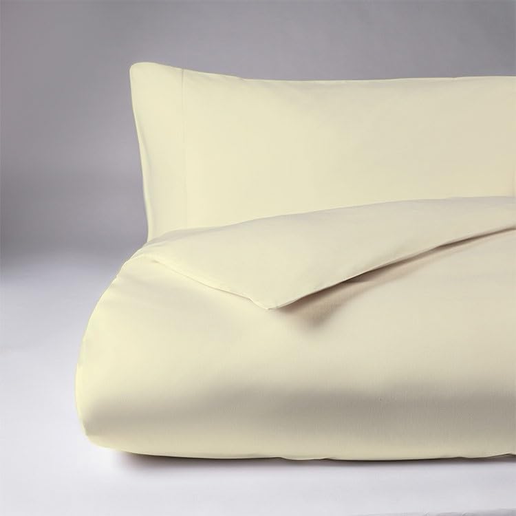 Home Living NON IRON Luxury Easycare Plain Dyed Duvet Cover & Pillow Case(s) Bedding Set (Cream, Double Fitted Sheet)
