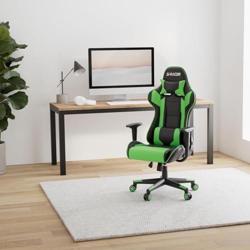 Image of Homall Office High Back Computer PU Leather Desk PC Racing Executive Ergonomic Adjustable Swivel Task Chair with Headrest and Lumbar Support, Green