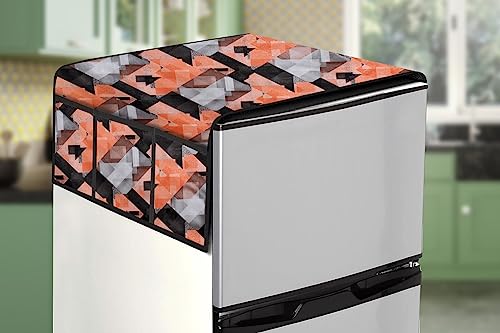 Image of Stylista Refridgerator top Cover Suitable for Samsung RT28C3452CU /HL, 236 Liter Fridge, Dimension (WXD) 65x111 CM, Chekered Pattern Orange