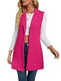 Verdusa Women's Open Front Sleeveless Lapel Collar Vest Blazer Jacket Hot Pink S