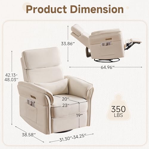 Image of Power Recliner Rocking Chair with Adjustable Arms and Headrest,Beige Fabric