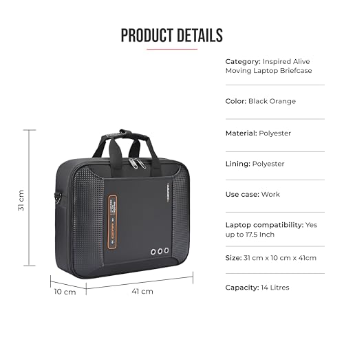 Image of Gear Inspired Alive Moving 14L /16 inch Faux Leather Water Resistant Laptop Briefcase /Office bag /Laptop Messenger for Men /Women (Black - Orange)
