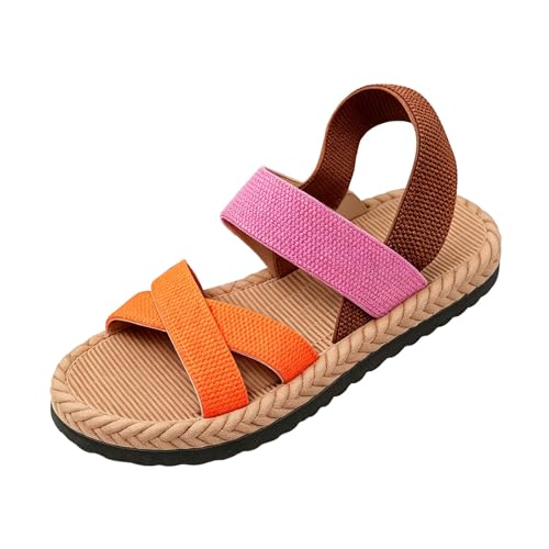 Sandalias de verano para mujer, suela plana, correas cruzadas, transpirables, cómodas, ligeras, sandalias de suela suave, sandalias de tacón para el tiempo libre, informales, vacaciones, Rosa., 42 EU