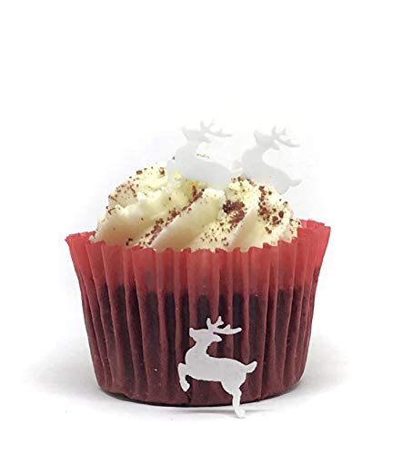 100 Precut White Edible Wafer Paper Mini Christmas Reindeer Cake Toppers - Perfect for Christmas Cupcakes or Table Decorations