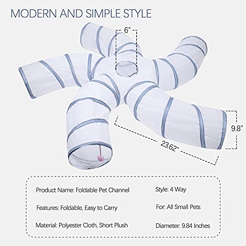 Image of EGETOTA Cat Tunnel for Indoor Cats Large, with Play Ball S-Shape 5 Way Collapsible Interactive Peek Hole Pet Tube Toys, Puppy, Kitty, Kitten, Rabbit (White & Grey)