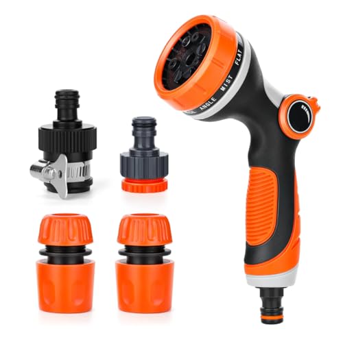 Pistola de manguera de pulverización, conector de jardín para cabezal de manguera, 10 patrones ajustables, boquilla de pulverización de alta presión resistente perfecta para lavado de coches,
