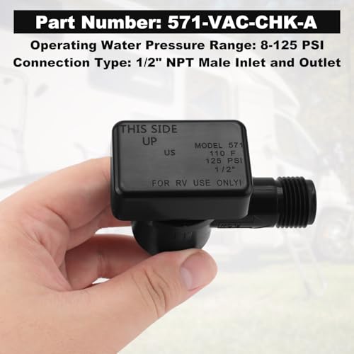 Image of PEUTIER Vacuum Breaker Check Valve, Backflow Preventer Camper Black Water Tank Check Valve 571-VAC-CHK-A Camper Trailer Flush Check Valve