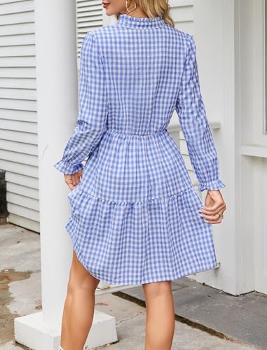 Image of Theenkoln Womens Casual Midi Dress: Short Sleeve V-Neck Empire Waist Gingham Spring Fashion Long Trendy Tiered Formal Dresses