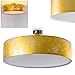 Produktbild Deckenleuchte Foggia, runde Deckenlampe mit Lampenschirm aus Stoff in Gold/Weiß, Ø 60 cm, LED-fähig, 3 x E27-Fassung, 40 Watt, Retro-Design