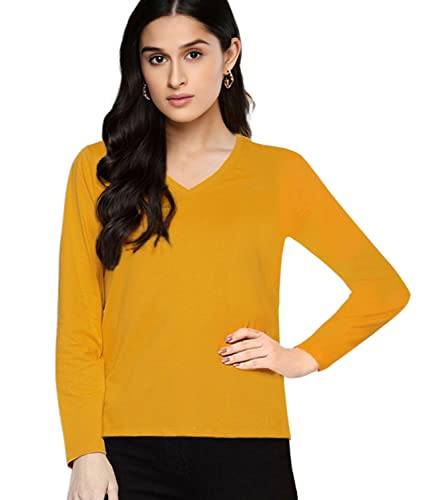 Image of Premium Plain Women V Neck Full Sleeves Cotton Tshirt. Festive,Offer,Discount,Sale,Limited Edition, Trending Tees and Tshirts.