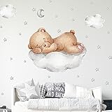 WANDKIND Bär auf der Wolke Wandtattoo V267 | handgezeichnet | AUFKLEBER Kindergarten | Wandsticker Kinderzimmer Deko Teddybär mit Sterne Teddy (40 x 40 cm)