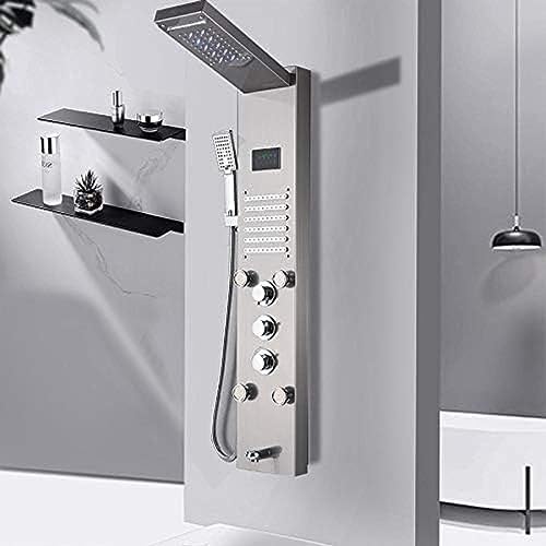 LED Rainfall Shower Panel Tower with Handheld Shower - Black & Brushed Nickel Bathroom Shower Column, Tatic Mixer Faucet, Modern Waterfall Design for Luxury Spa Experience