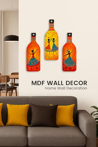 Image of GENXTRA Warli Art Dancing Girls Wooden Wall Hanging for Home Decor | Decoration Items for Home | Art Item for Office | Decorative Mdf Wall Hanging (BH3-04)