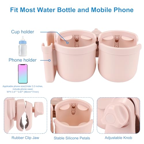 Image of Accmor Stroller Cup Holder with Phone Holder, Bike Cup Holder, Universal Cup Holder for Uppababy Nuna Doona Strollers, 2-in-1 Cup Holder for Walker, Wheelchair, Scooter