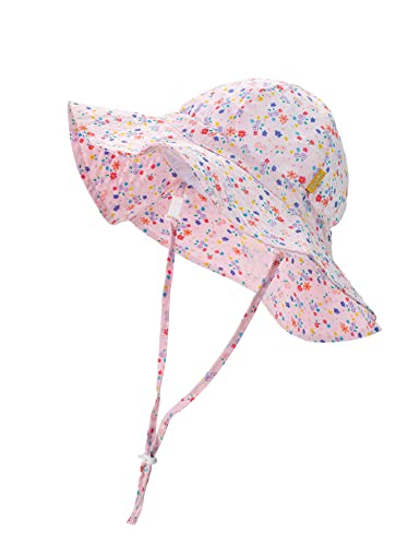 DASMINI Baby Girl Colorful Flower Sun Hat Wide Brim Adjustable UPF50+ Outdoor Beach Protection Cap for Infant Toddler Kids 2-5T